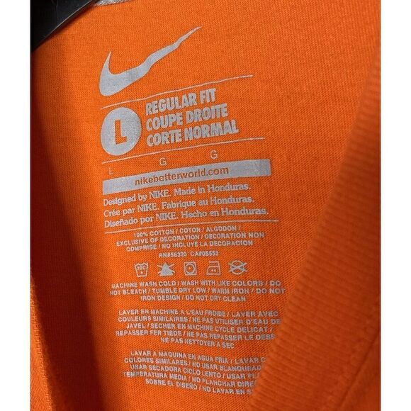 NIKE Mens Orange Spell-Out T-Shirt Tee EUC Regular-Fit Cotton Sz Large L - Picture 6 of 6